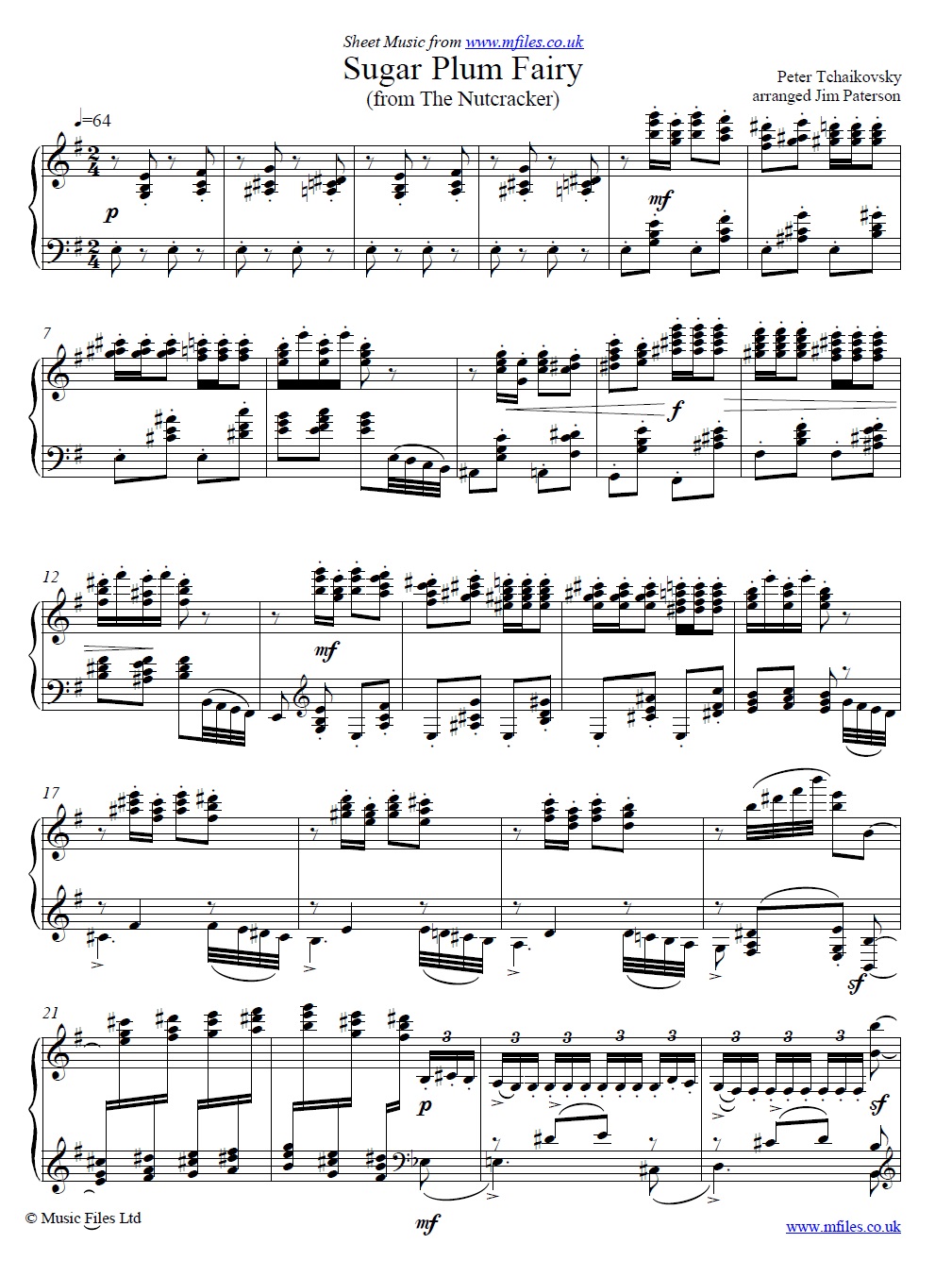 Tchaikovsky's Sugar Plum Fairy from The Nutcracker for piano - sheet music 1st page