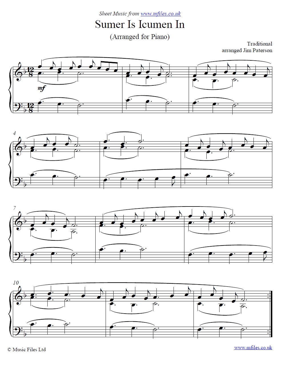 Sumer Is Icumen In for piano - sheet music 1st page