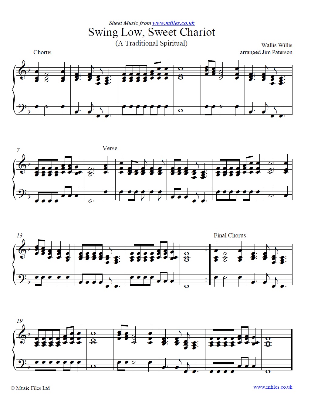 Swing Low Sweet Chariot for piano - sheet music 1st page