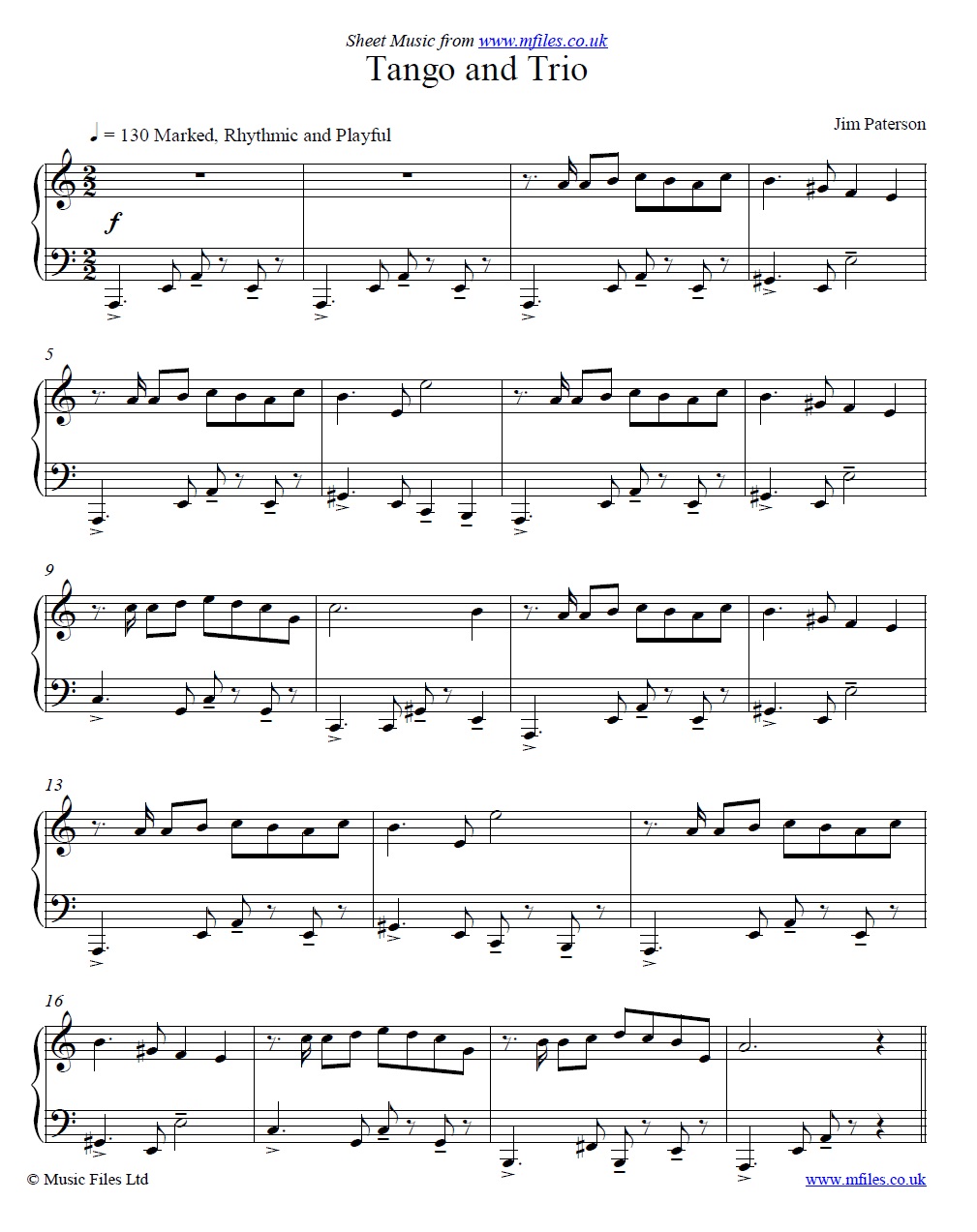 Tango and Trio (Tango 1) by Jim Paterson for piano - sheet music 1st page