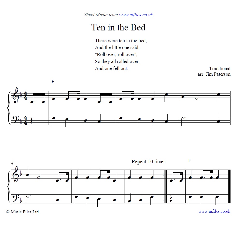 Ten in the Bed for piano - sheet music 1st page