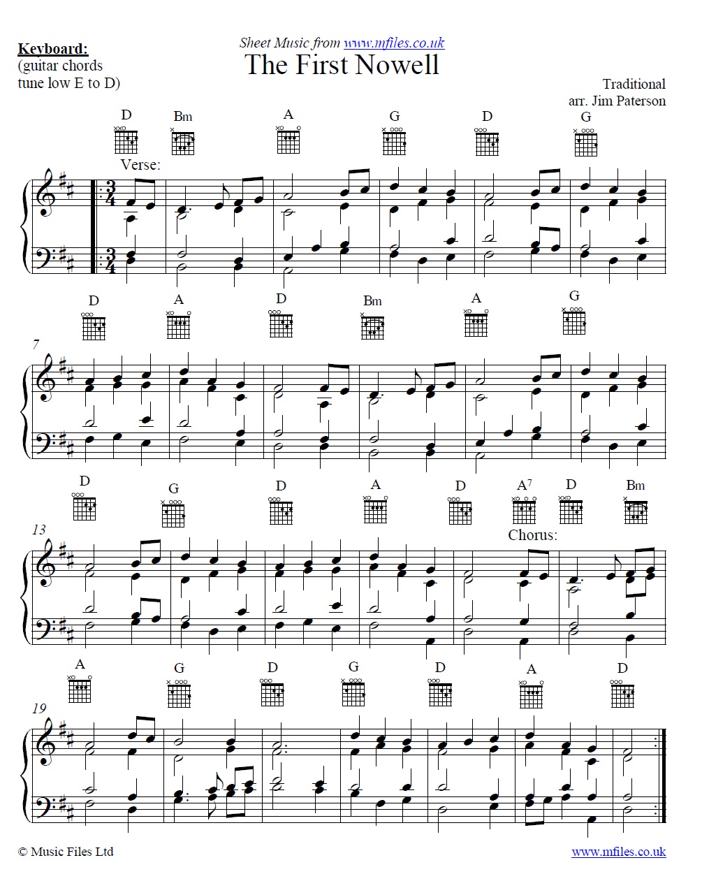 The First Nowell (Noel) for piano or various instruments - sheet music 1st page