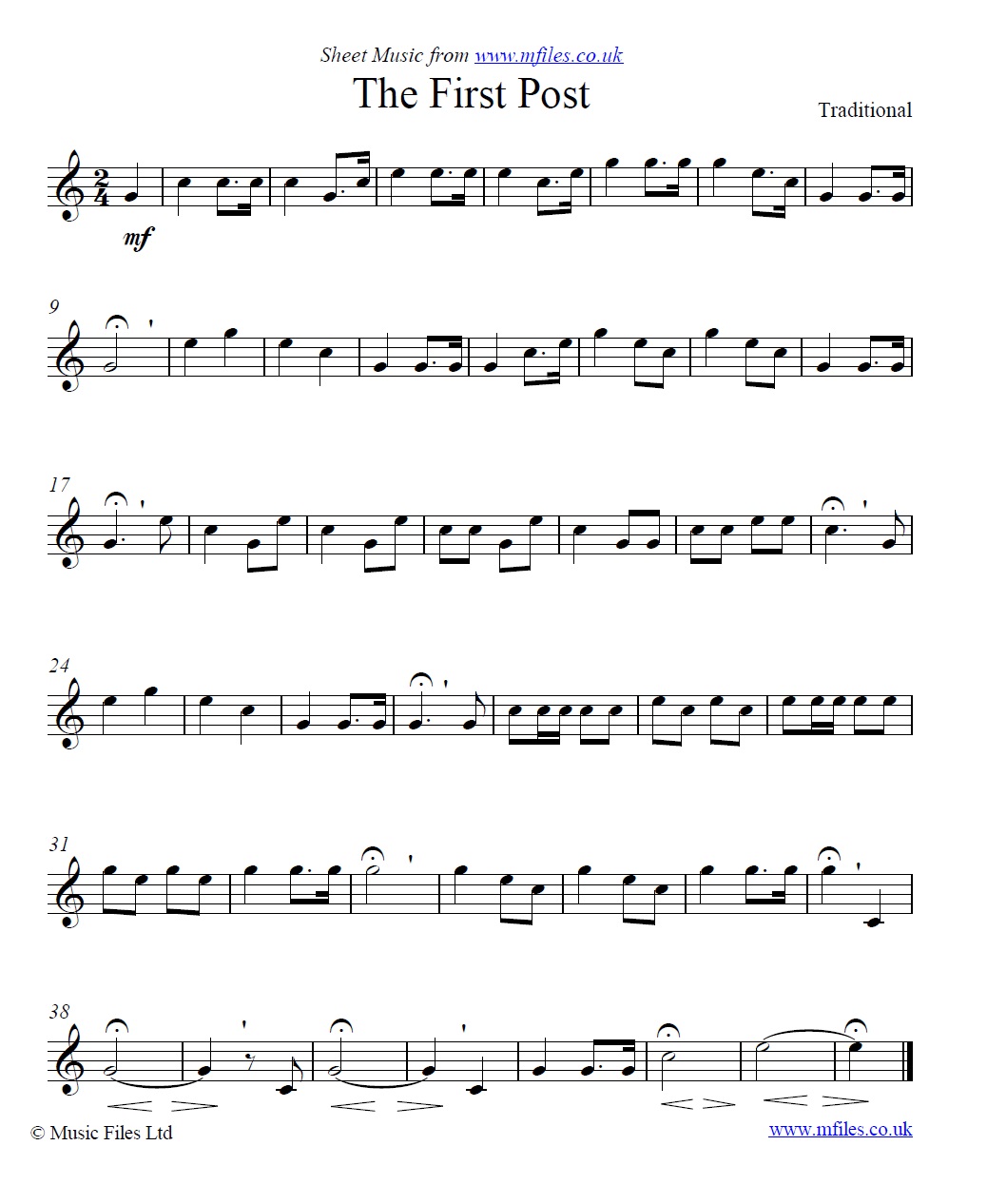 The First Post (bugle call) - sheet music 1st page