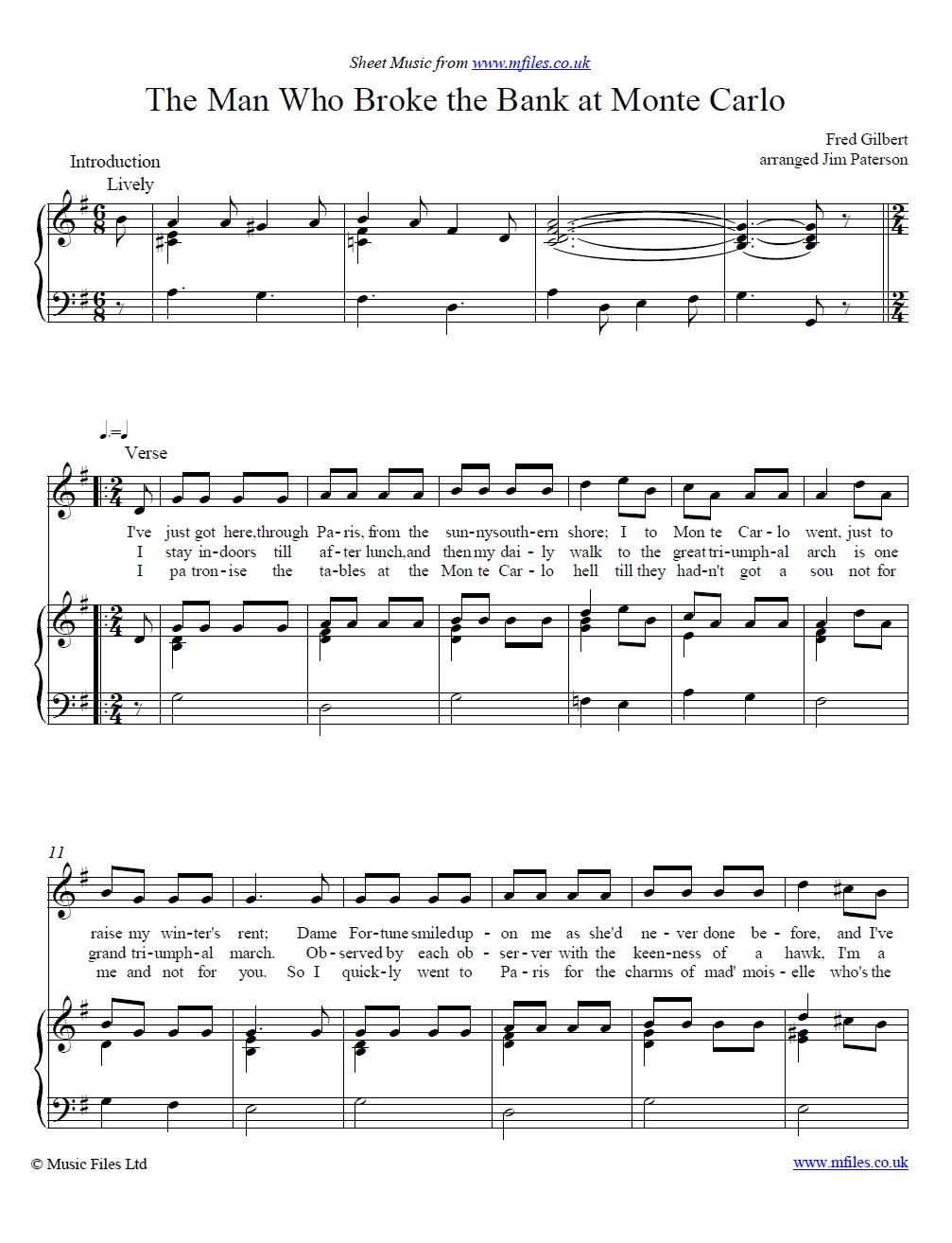 The Man Who Broke the Bank at Monte Carlo (piano/vocal) - sheet music 1st page