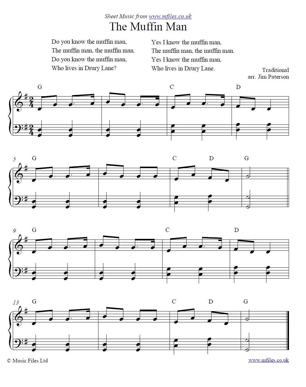 The Muffin Man for piano - sheet music 1st page