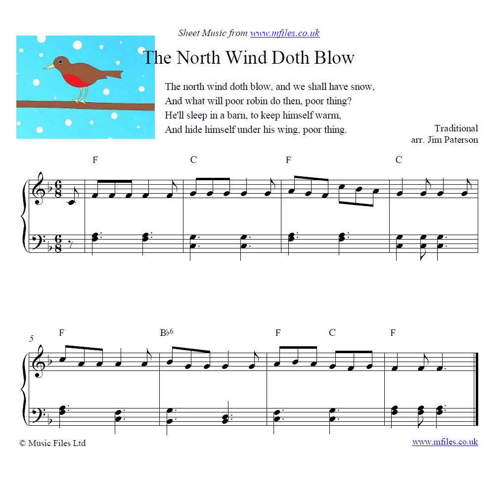The North Wind Doth Blow for piano - sheet music 1st page