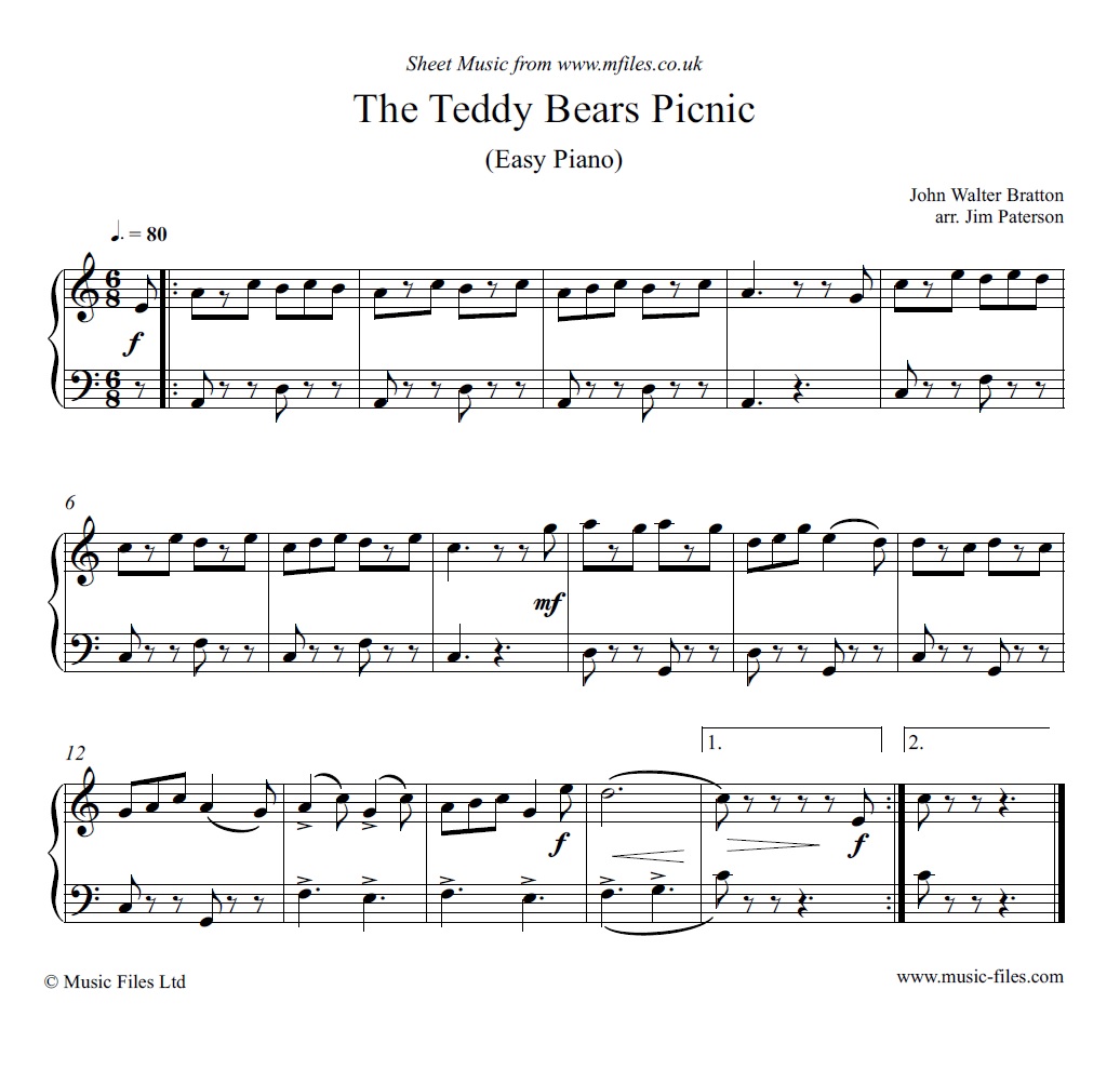 The Teddy Bears' Picnic for Easy Piano - piano sheet music 1st page