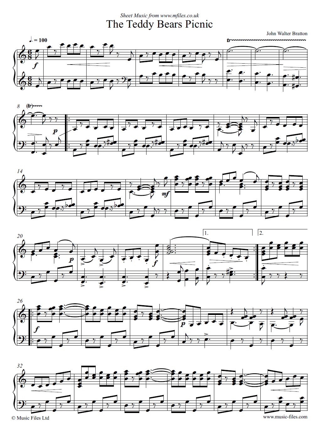 The Teddy Bears' Picnic for Piano Solo - piano sheet music 1st page