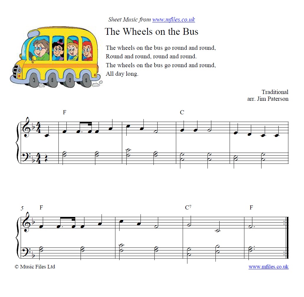 The Wheels on the Bus for piano - sheet music 1st page