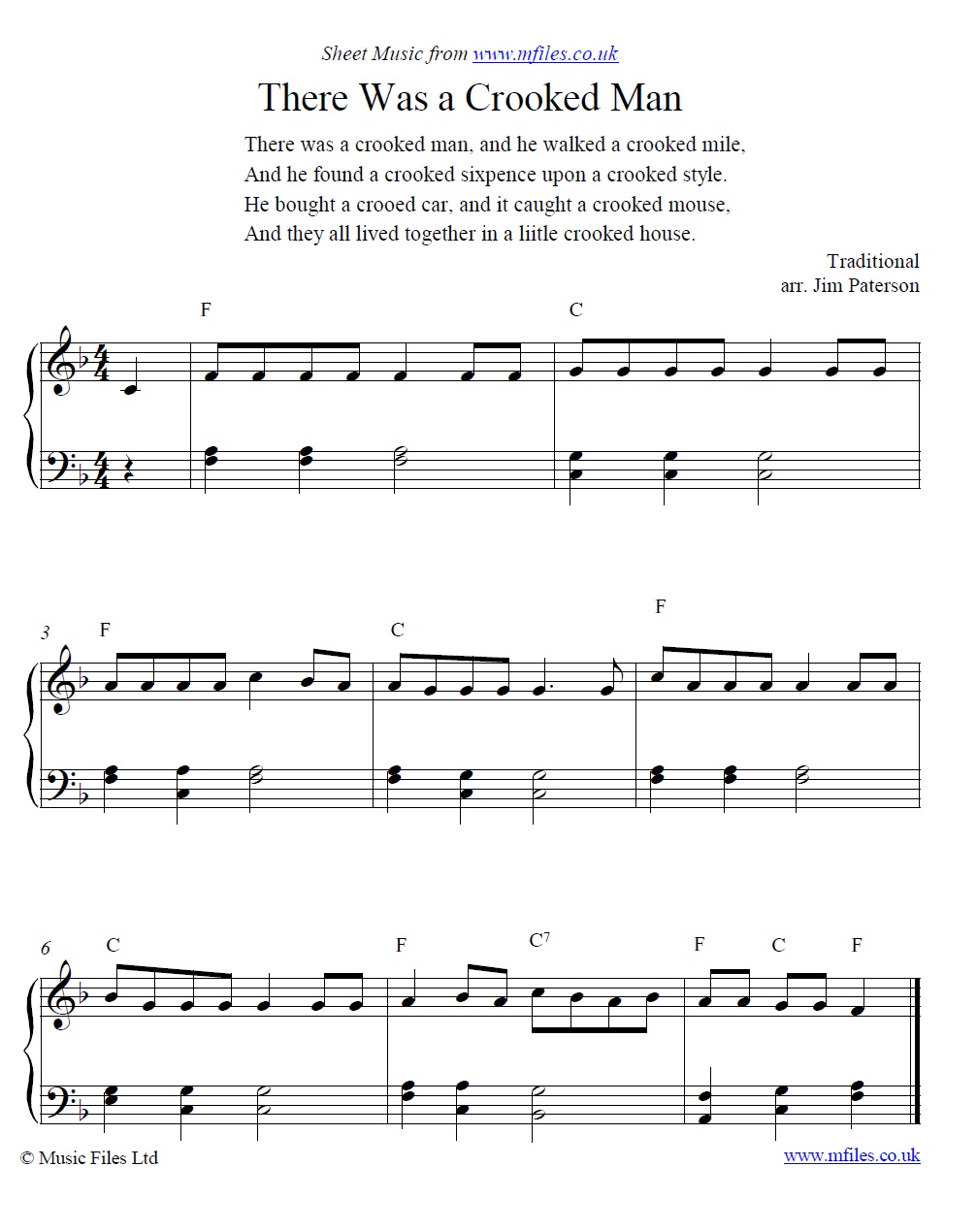 There Was a Crooked Man for piano - sheet music 1st page