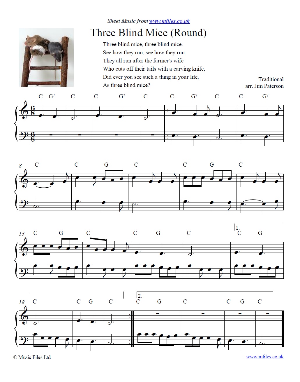 Three Blind Mice (roound version) - sheet music 1st page