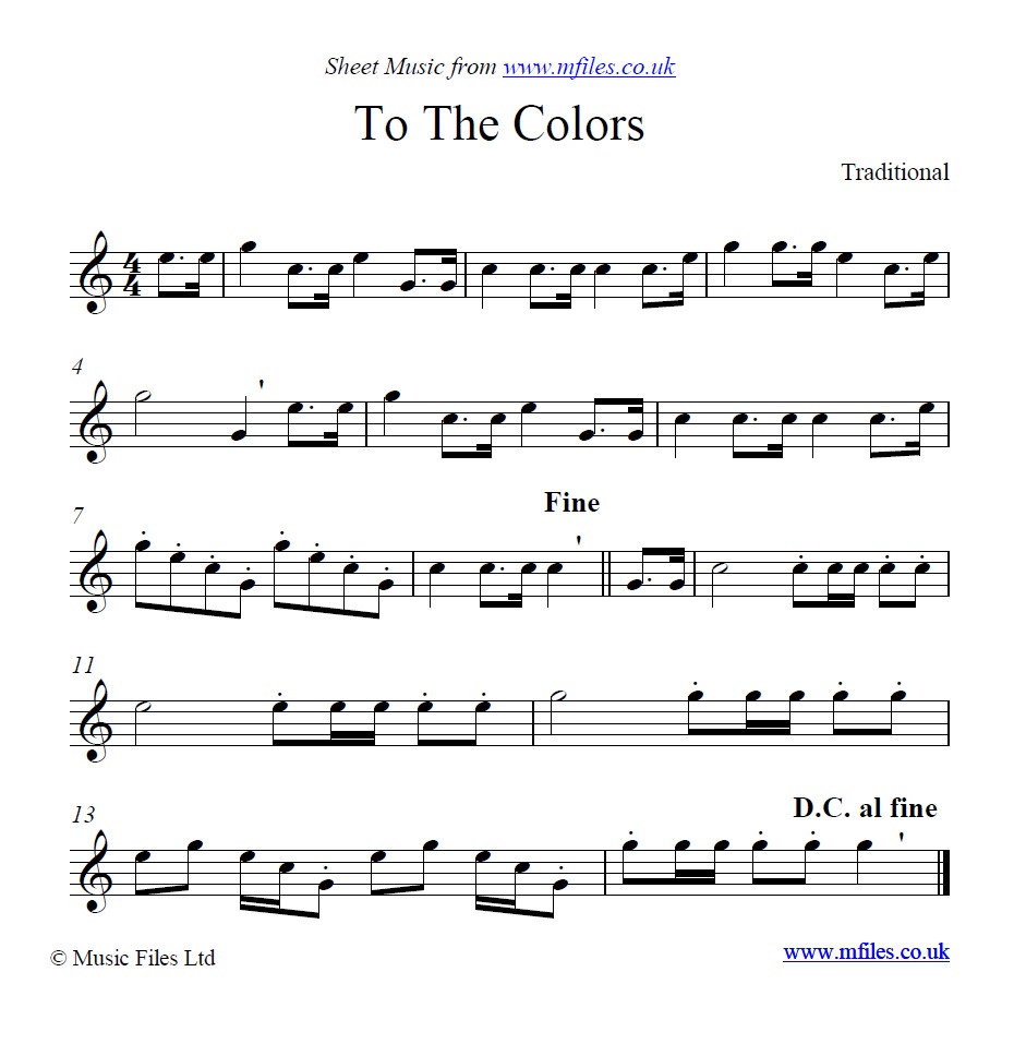 To The Colours (bugle call) - sheet music 1st page
