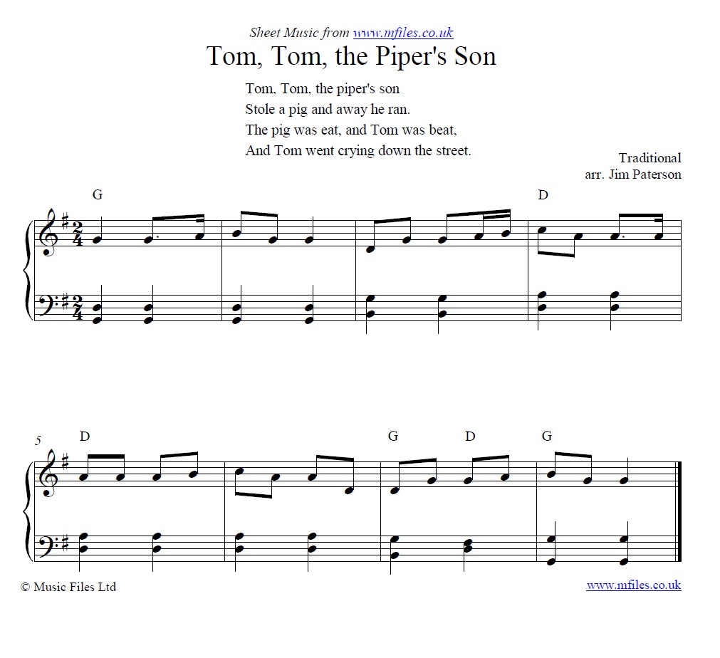 Tom Tom the Piper's Son for piano - sheet music 1st page