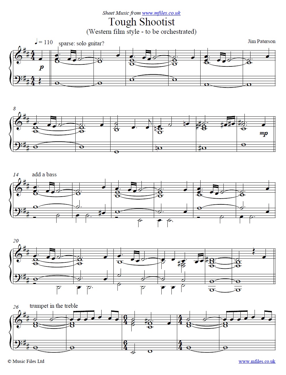 Tough Shootist by Jim Paterson for piano - sheet music 1st page