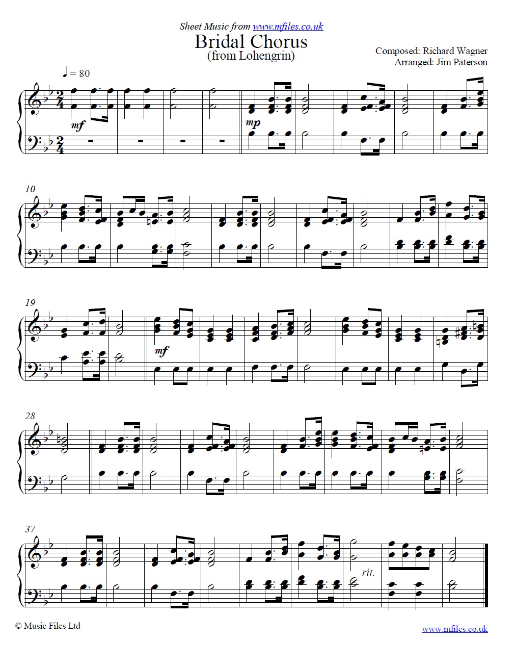Wagner's Bridal Chorus from Lohengrin for piano - sheet music 1st page