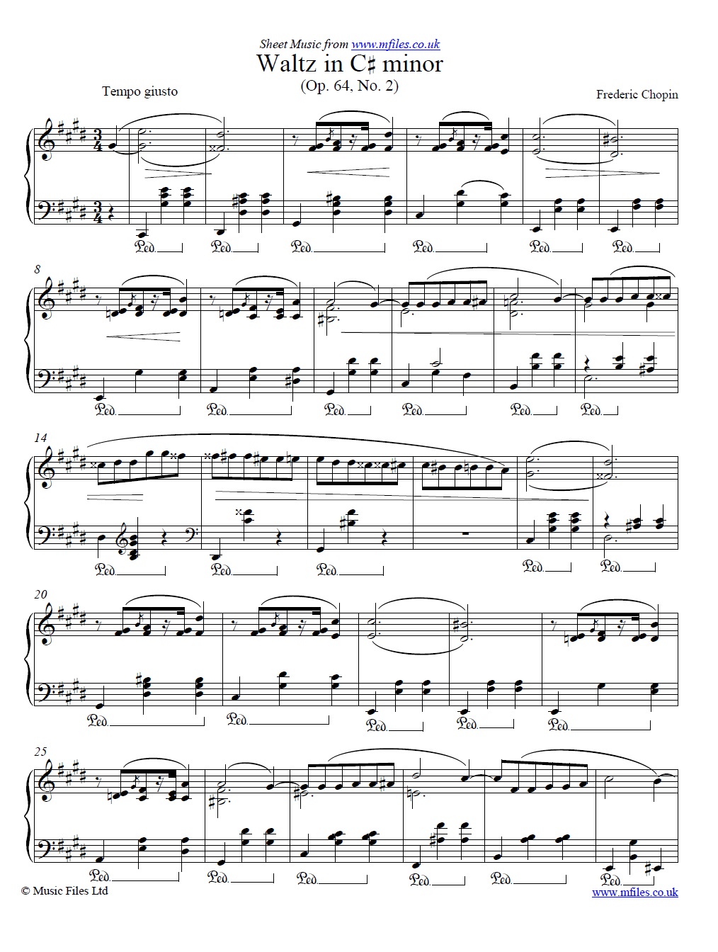 Chopin's Waltz in C#m Op.64 No.2 for piano - sheet music 1st page