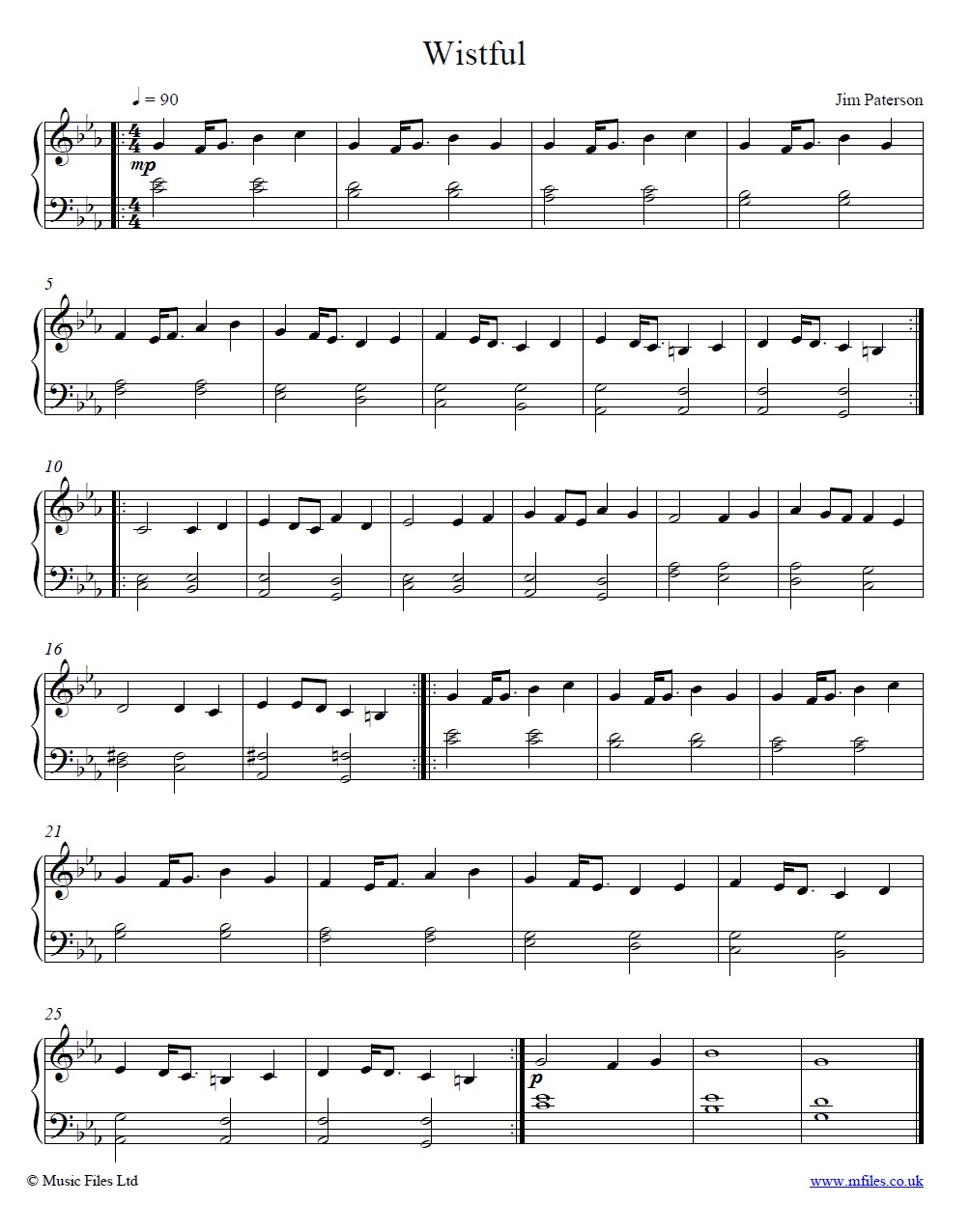 Wistful by Jim Paterson for piano - sheet music 1st page